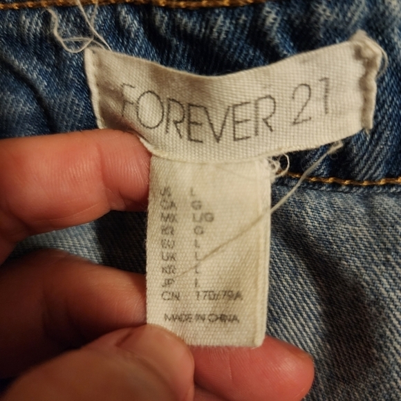 Forever 21 Blue Jean Denim Snap Button Down Front Mini Skirt Medium Wash Large L - Picture 6 of 7